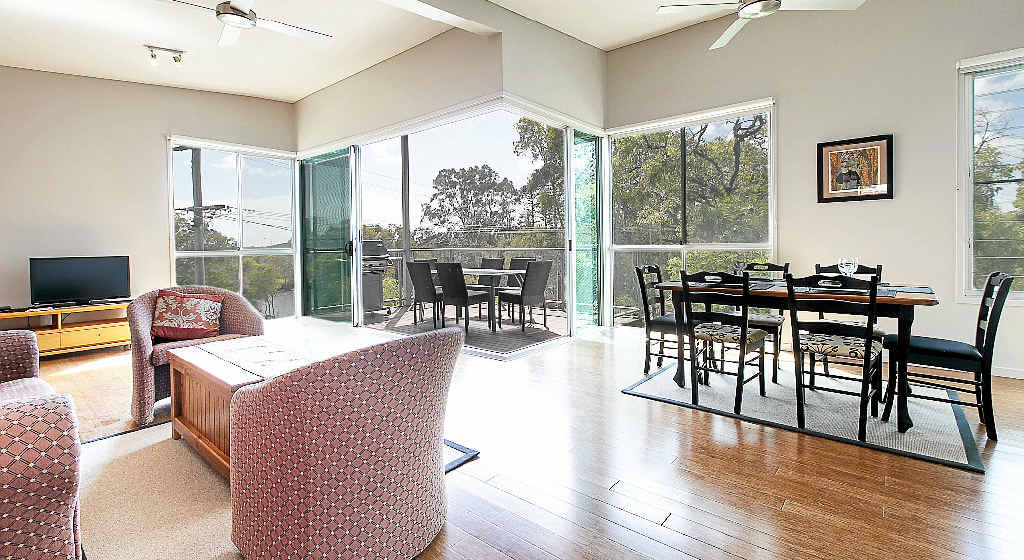 SUSTAINABLE: The living area of one of the units in the Coolum Beach duplex. SUSTAINABLE: The living area of one of the units in the Coolum Beach duplex.